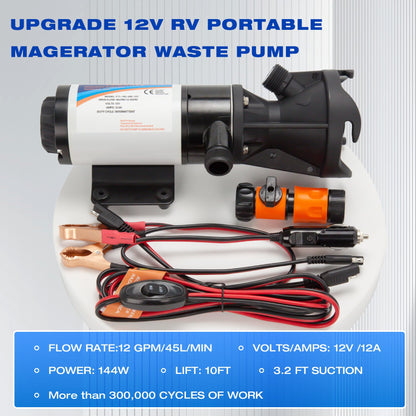 Ceelpeopar Upgraded Macerator Pump for RV, Replace Macerator Pump 18555-000A, 12V 12GPM Sewage-Pump, Self-Priming, Use for Campers, Kitchen, and Bathroom