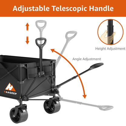 Collapsible Wagon Cart with Wheels Foldable - Folding Utility Heavy Duty Wagons Carts for Grocery Sports Garden Shopping Camping Wheelbarrows (Black, 220L)