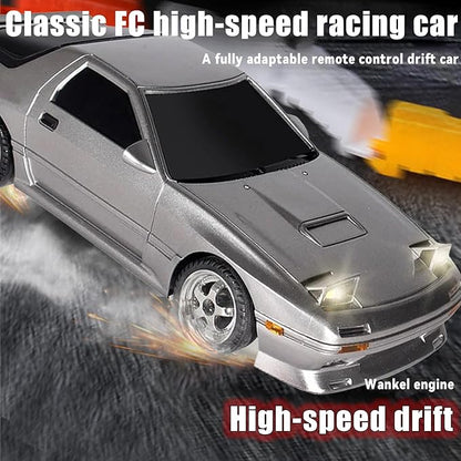 1:18 RX7-FC 3S Model LD1802 RC Drift Car 1/18 2.4G Remote Control on Road ESP Gyroscope LED Mini RC Racing Cars (Silvery)