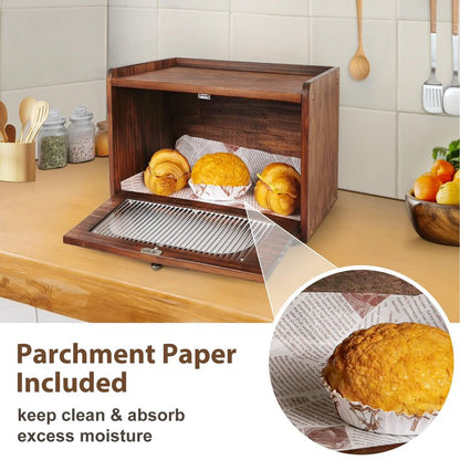 Sunhoo Bread Box for Kitchen Countertop Storage Wooden Breadbox Holder Container Morden Rustic Fresh Bread Keeper Farmhouse Stackable Organizer Bin for Homemade Food Shelf Acrylic Window (Black)