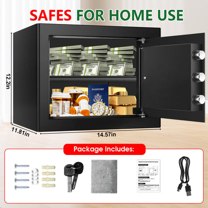 1.8 Cubic Feet Small Fire Safe Box for Home, Fireproof Lock Box, Security Money Safe with Digital Keypad, Spare Keys and Removable Shelf, Personal Home Safes for Money, Jewelry, ID Documents
