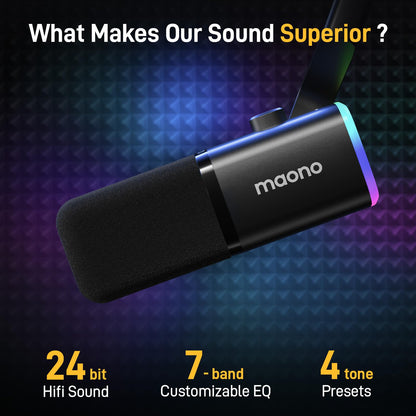 MAONO XLR/USB Gaming Microphone Kit: Dynamic PC Mic for Streaming Podcasting, Software Support, Mute Button, Gain Control, RGB Computer Mic with Boom Arm Stand, for Recording, PS4/PS5, PD100XS Black