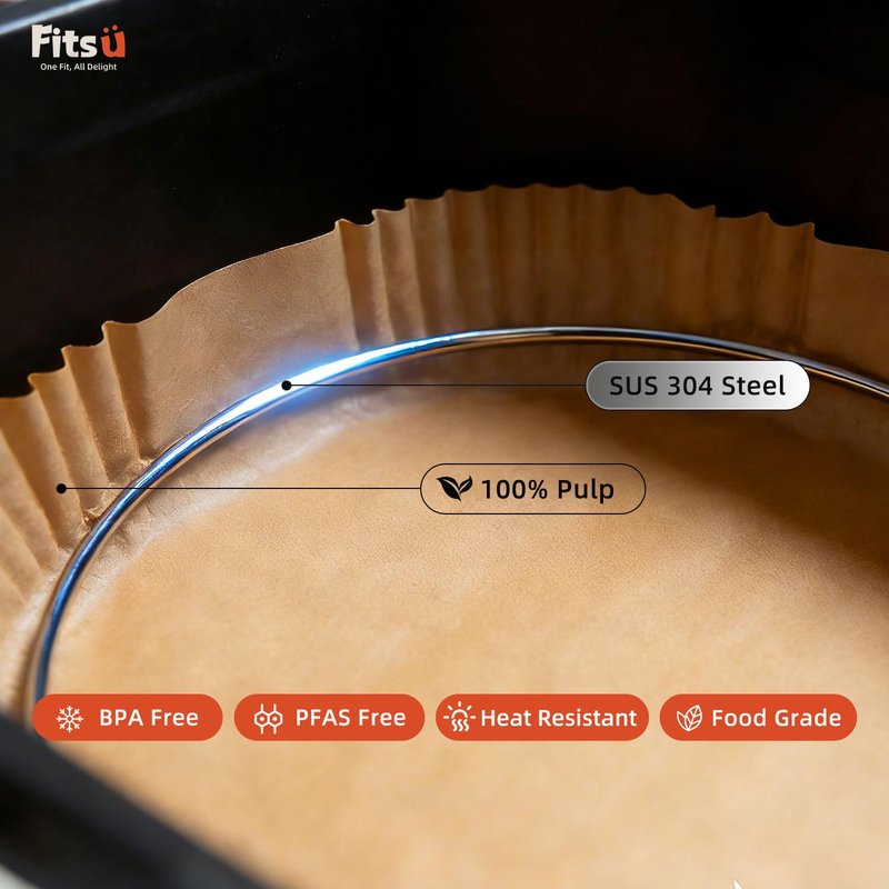 Air Fryer Liners Disposable, 8 Inch Square Parchment Paper for Air Fryer with Reusable Safety Ring, 200 Pcs Non-Stick Air Fryer Accessories
