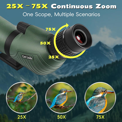 Cert Leidis 25-75x85 HD Spotting Scope with Phone Adapter & Tripod & Portable Carrying Bag - Fully Multi-Coated & BAK4 Prism, Waterproof Spotter Scope for Birding,Wildlife Viewing,Outdoor Observation