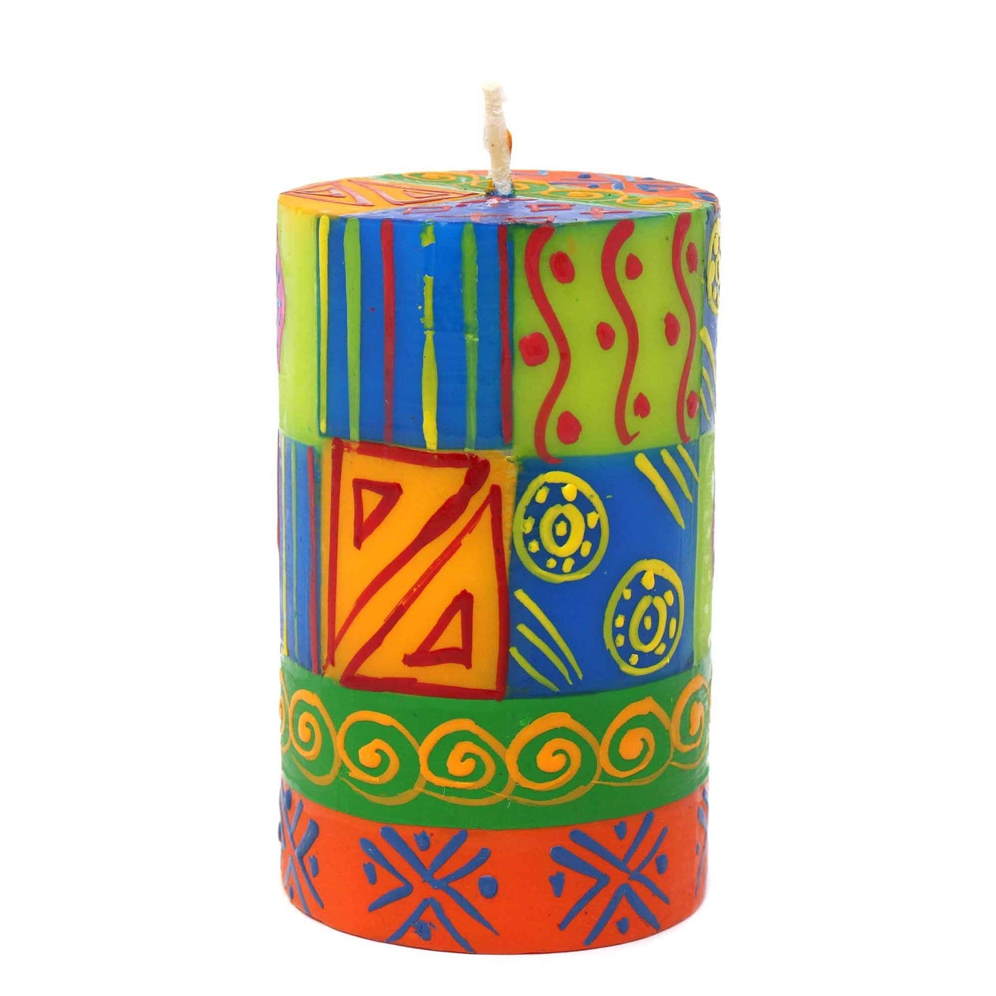 Global Crafts Shahida Design - Hand Painted Pillar Candle - Unscented African Geometric Gift Box