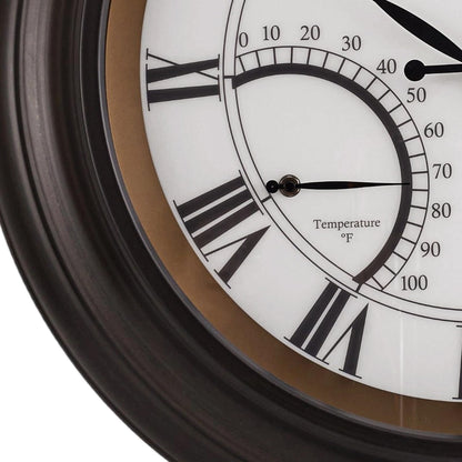 ANDY STAR 24 Inch Outdoor Clocks Waterproof,Large Outdoor Wall Clocks for Patio with Thermometer, Weatherproof Illuminated Clock Battery Operated with Thermometer&Hygrometer,Oil Rubbed Bronze Black