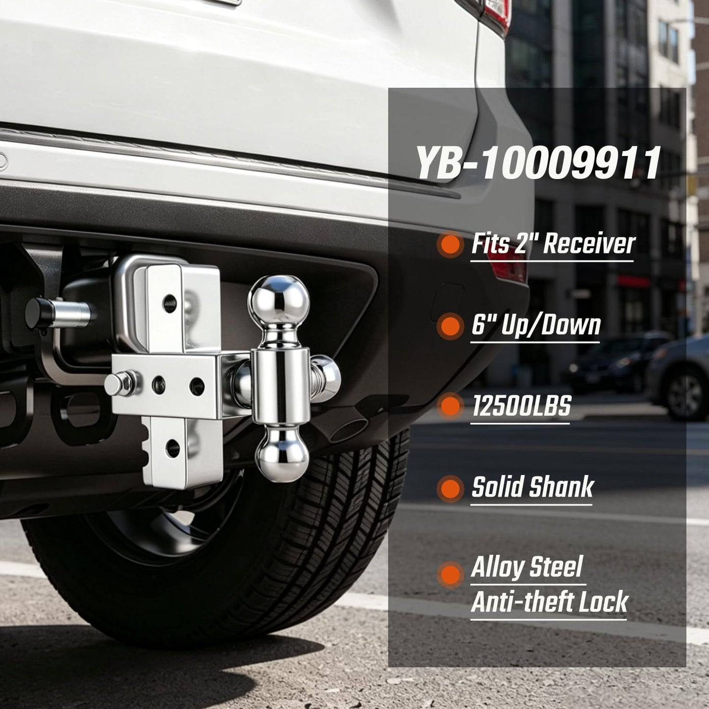 Adjustable Trailer Hitch Fits 2 Inch Receiver 12,500Lbs for Heavy Duty Truck RV with Tri-Ball (1-7/8", 2", 2-5/16") Stainless Steel 6-Inch Drop/Rise Aluminum Towing Ball Mounts (Silver)