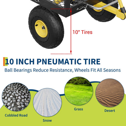 Garvee 900 lbs Steel Garden Dump Cart with Removable Sides, Convert to Flatbed, Heavy Duty Yard Cart with 180°Rotating Handle & 10" All Terrain Wheels, Utility Dump Wagon for Lawn Farm Backyard