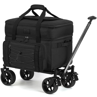 Extra Large Wheeled Portable Cooler Bag 85 Cans Double Deck Heavy Duty Rolling Insulated Cooler with All-Terrain Wheels Leakproof Tactical Soft Sided Cooler for Beach Camping Picnic Travel, Black