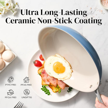 Redchef Nonstick Ceramic Egg Pan - 8 Inch Frying Skillet with Stay Cool Handle | Non-Toxic & Dishwasher Safe (Blue)