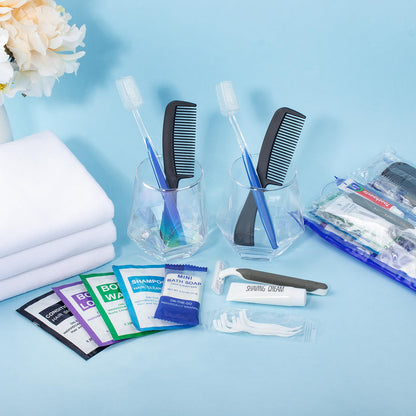 Xuezoioy Personal Hygiene Kit Bulk Pack of 100,Individually Wrapped 13-IN-1 Blue Disposable Basic Travel Toiletry Set Homeless Care Package Supplies for Men,Women,Guests,Charity