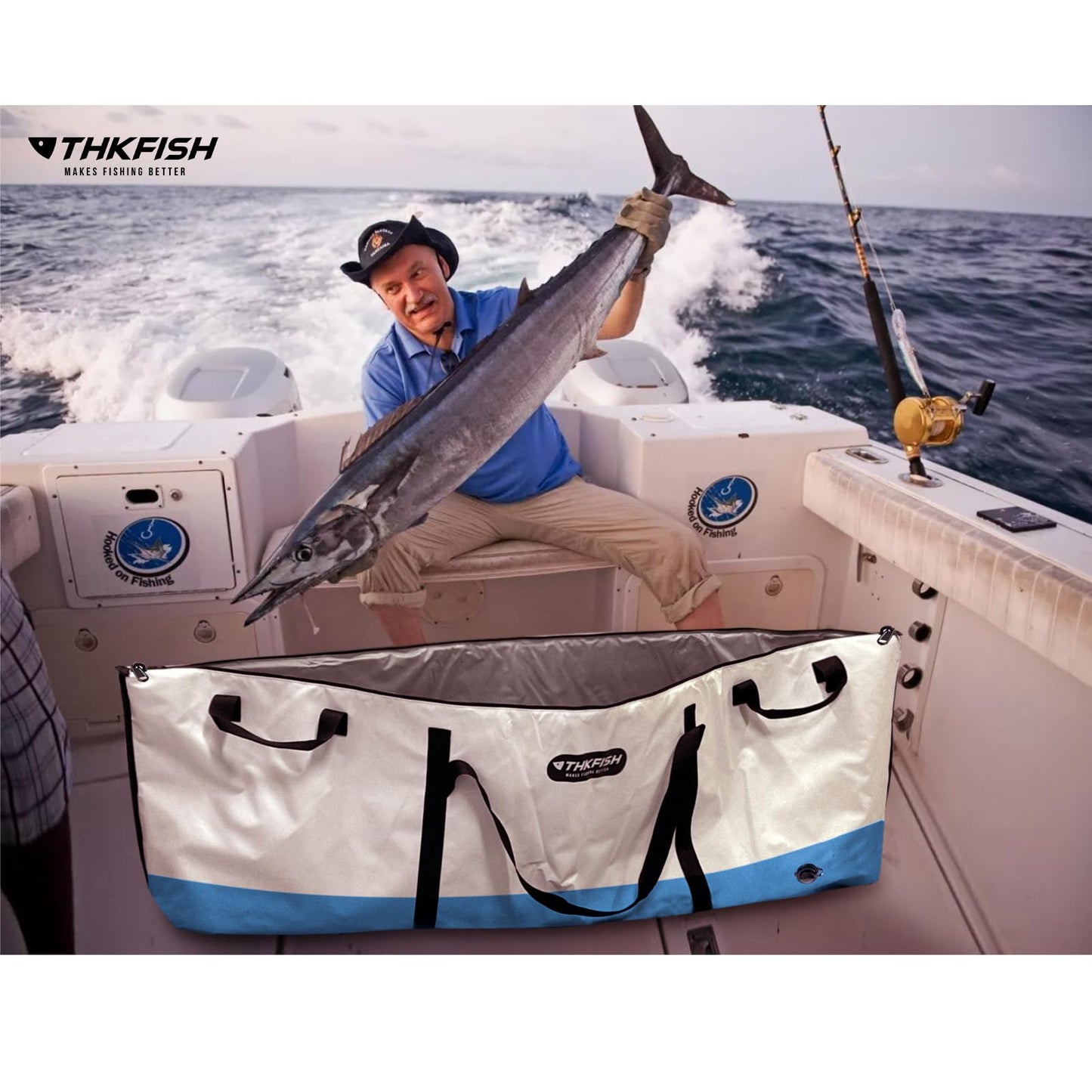 THKFISH Fish Cooler Bag Insulated Fish Kill Bag for Caught Fishing, 60x20x9in Waterproof Fishing Catch Bags with Smooth Water-Resistant Zipper Keep Ice-Cold & Fresh Over 48H