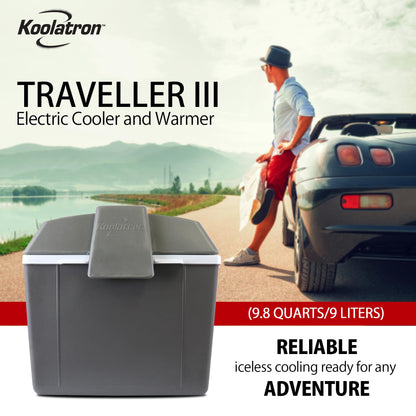 Koolatron Electric Portable Cooler Plug in 12V Car Cooler/Warmer 9.8 qt (9 L), No Ice Thermo Electric portable Fridge for camping, Travel Road Trips Trucking with 12 Volt DC Power Cord, Gray/White.