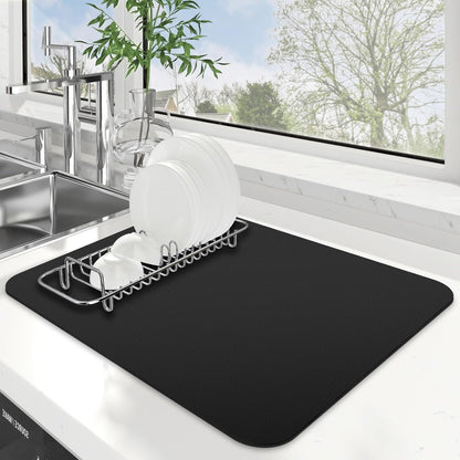 WISELIFE Dish Drying Mat - Super Absorbent Kitchen Counter Mat | Easy Clean, 15"x18", Classic Black