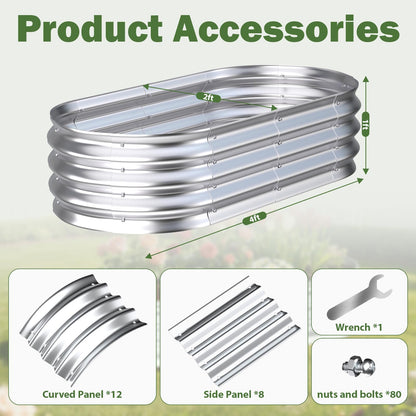 Tegarbed Galvanized Raised Garden Bed Outdoor, 4x2x1ft(2Pack) Metal Heavy Duty Planter Boxes for Gardening, Easy Assemble Bottomless Small Oval Plant Container Kit for Vegetable, Flower, Fruit, Silver