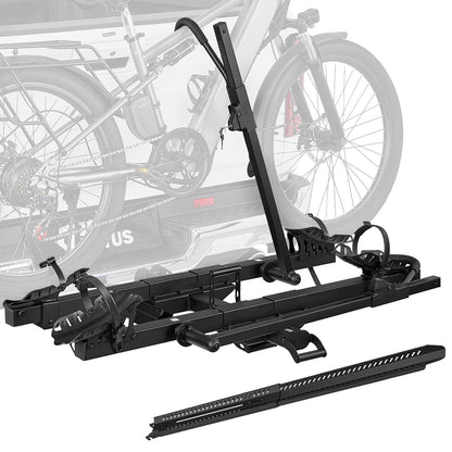 JOYTUTUS Hitch EBike Rack with Ramp for 2 E-Bikes, 200 LBS Capacity Electric Bike Rack for Cars SUVs Trucks, Easy Tilting Foldable Bike Carrier Platform Mount for 2" Receiver, Fits up to 5" Fat Tire
