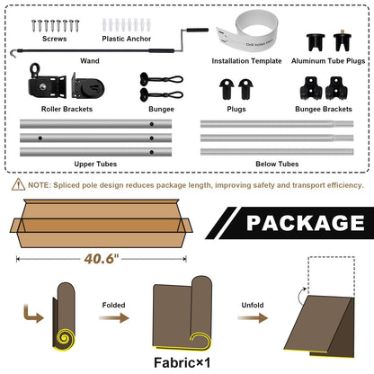 Artpuch Outdoor Roller Shade 9' W x 8' H, Gray Exterior Cordless Patio Shades Roll Up Blinds with Spliced Pole Design, One-Piece Fabric