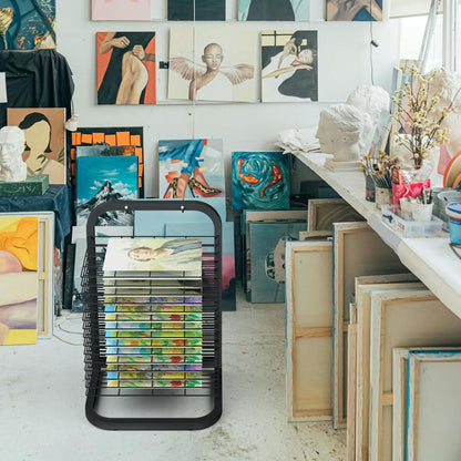 INNOVART 15 Shelves Art Drying Rack for Classroom Club Painting Crafts, Metal Desktop Drying Rack for Art, Black Painting Drying & Artwork Storage Racks for Home, Classroom, Studio, Craft Room