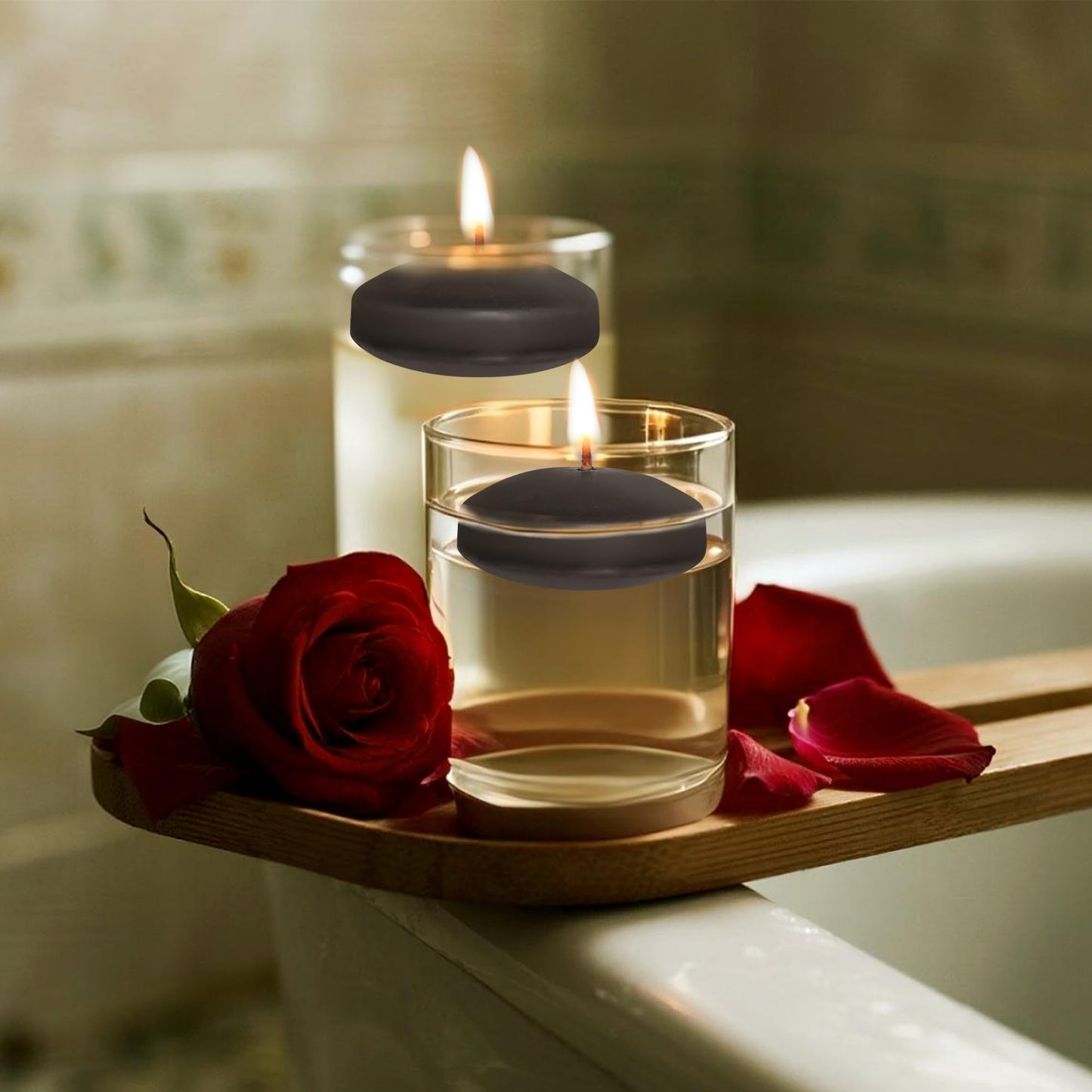 20 Pcs Floating Candles Centerpieces, 2 Inch Unscented Floating Candles Small Decoration for Valentine's Day (2 Inch, Black)
