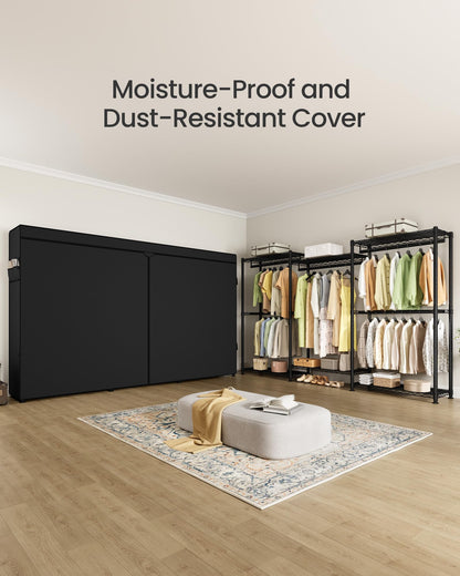 SONGMICS Heavy-Duty Rolling Clothes Rack, Garment Rack, Portable Closet, with Adjustable Mesh Shelves and Hanging Rails, Fabric Cover, 15.8 x 86.4 x 76 Inches, Ink Black ULGR437BH01