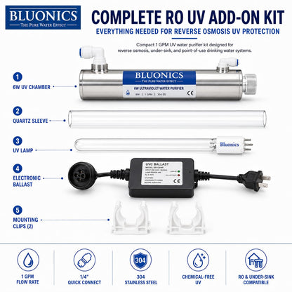 Bluonics Ultraviolet Light Water Purifier UV System for Reverse Osmosis Drinking Water System 0.5 GPM