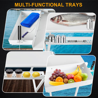 HomiShare Professional Heavy-Duty Dock-Mounted Fish Fillet Table, Corrosion-Resistant, Ergonomic Dock Cleaning Station with HDPE Cutting Board & Tool Storage