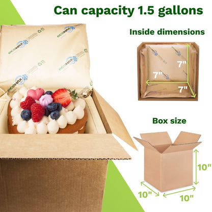 IDL Packaging 10" x 10" x 10" Insulated Shipping Box, 1.5-Gallon Capacity, Pack of 6 - Includes EcoMax™ Thermal-Paper Liners, Absorb Condensation - For Frozen Food, Meat, or Fish