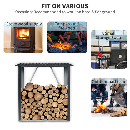 KEIKI 3x5 FT Outdoor Metal Firewood Rack with Sloped Roof, Open Air Woodshed Storage Shelter for Firewood, Pellets and Lumber