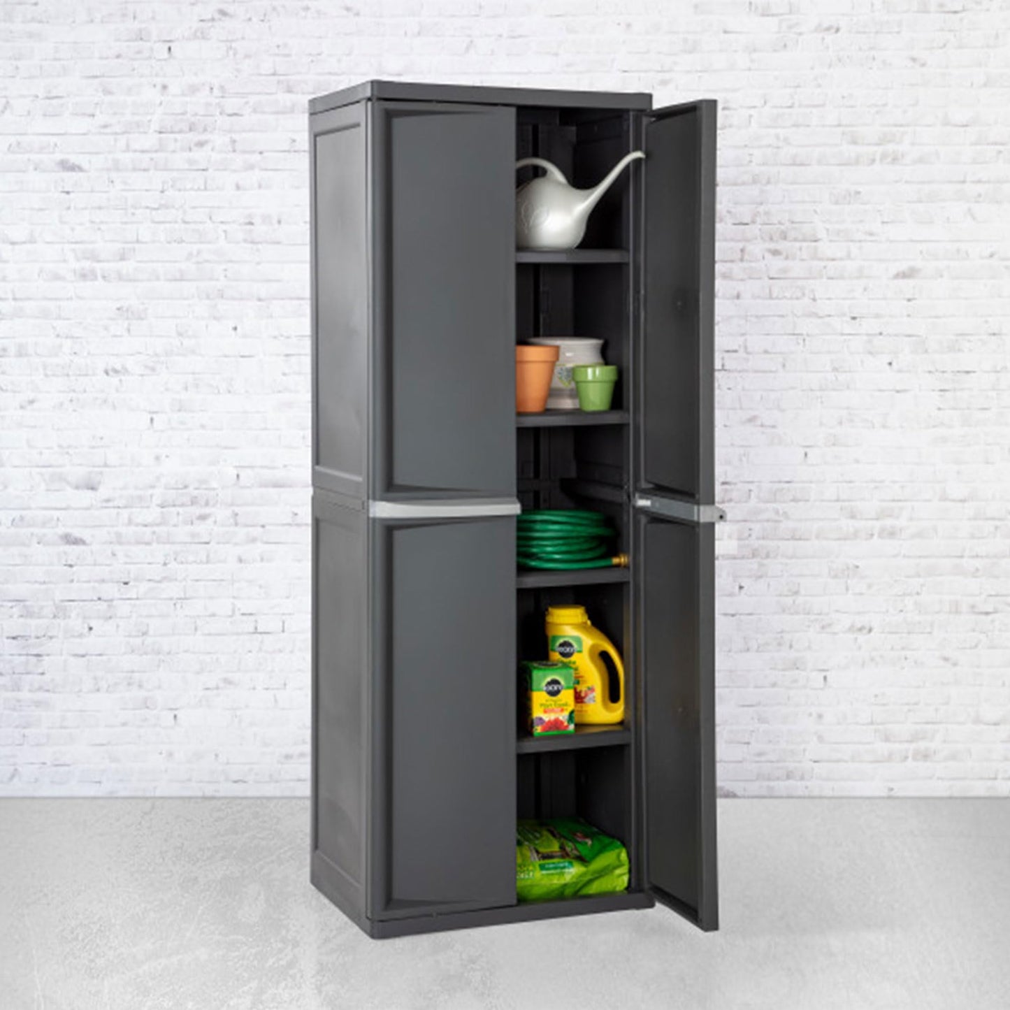 Sterilite 4 Shelf Cabinet, Heavy Duty and Easy to Assemble Plastic Storage Unit, Organize Bins in the Garage, Basement, Attic, Mudroom, Gray, 1-pack