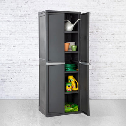 Sterilite 4 Shelf Cabinet, Heavy Duty and Easy to Assemble Plastic Storage Unit, Organize Bins in the Garage, Basement, Attic, Mudroom, Gray, 1-pack