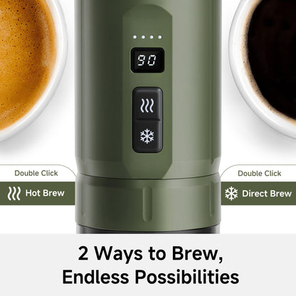 HIBREW H4C Explorer - Portable Electric Espresso Machine, USB-C Rechargeable Coffee Machine for Camping and Travel, Compact for Capsules & Ground Coffee, with Foldable Holder & Carrying Case (Green)