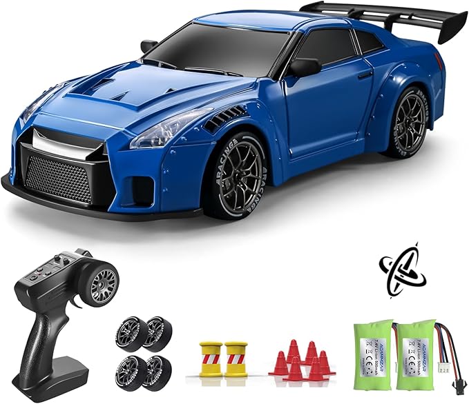 ACAMMZAR RC Drift Car Pro Upgraded with Gyro 1:24 Full Proportional Remote Control Car 25KM/H 4WD High Speed RC Cars with Lights Extra Racing Tires Vehicle for Adults Kids Boys Girls Blue