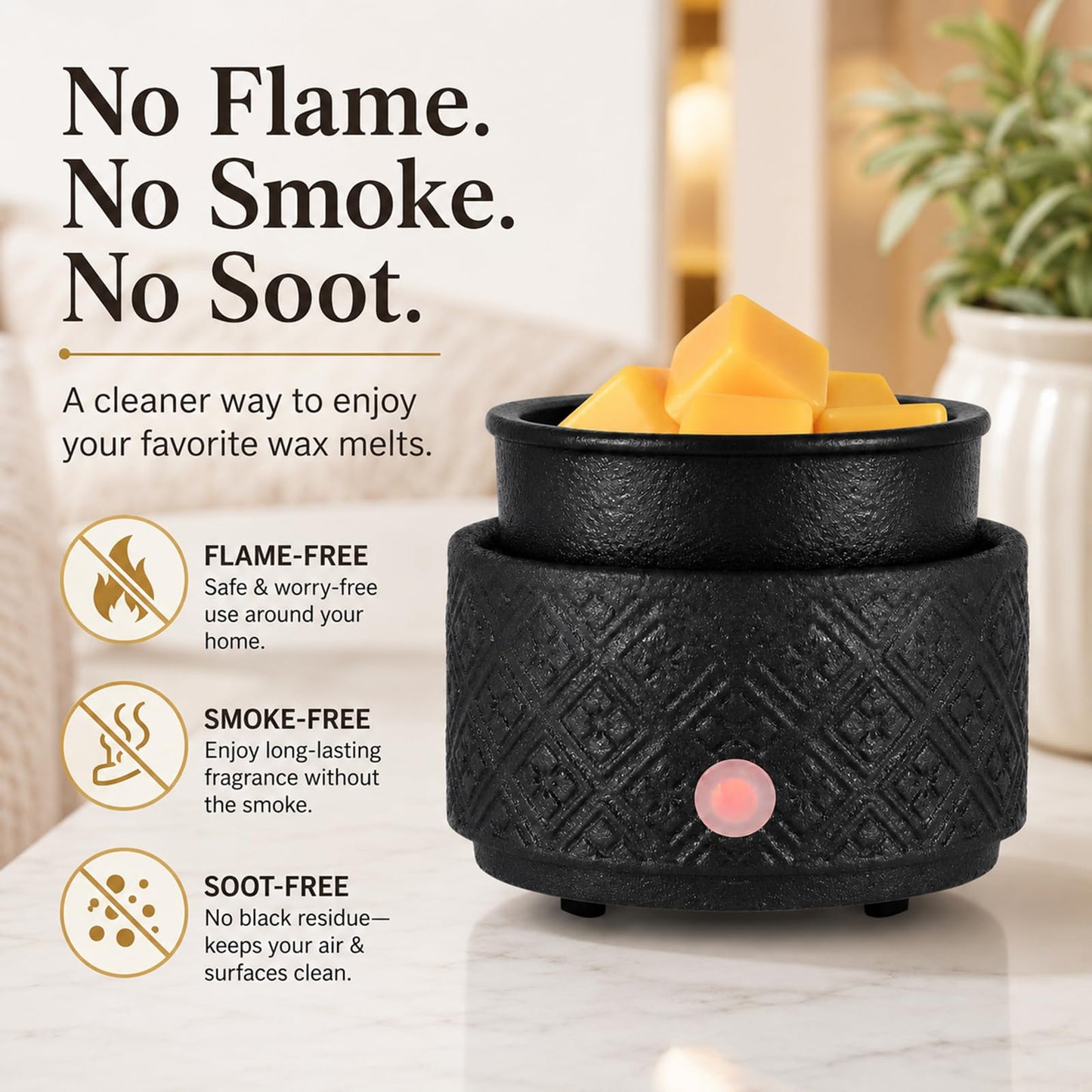 MOCOSA Wax Melt Warmer for Scented Wax,3-in-1Ceramic Wax Warmer Fragrances Candle Oils, Home Fragrance Burner,Electric Candle Warmer for Mom Women(Black)