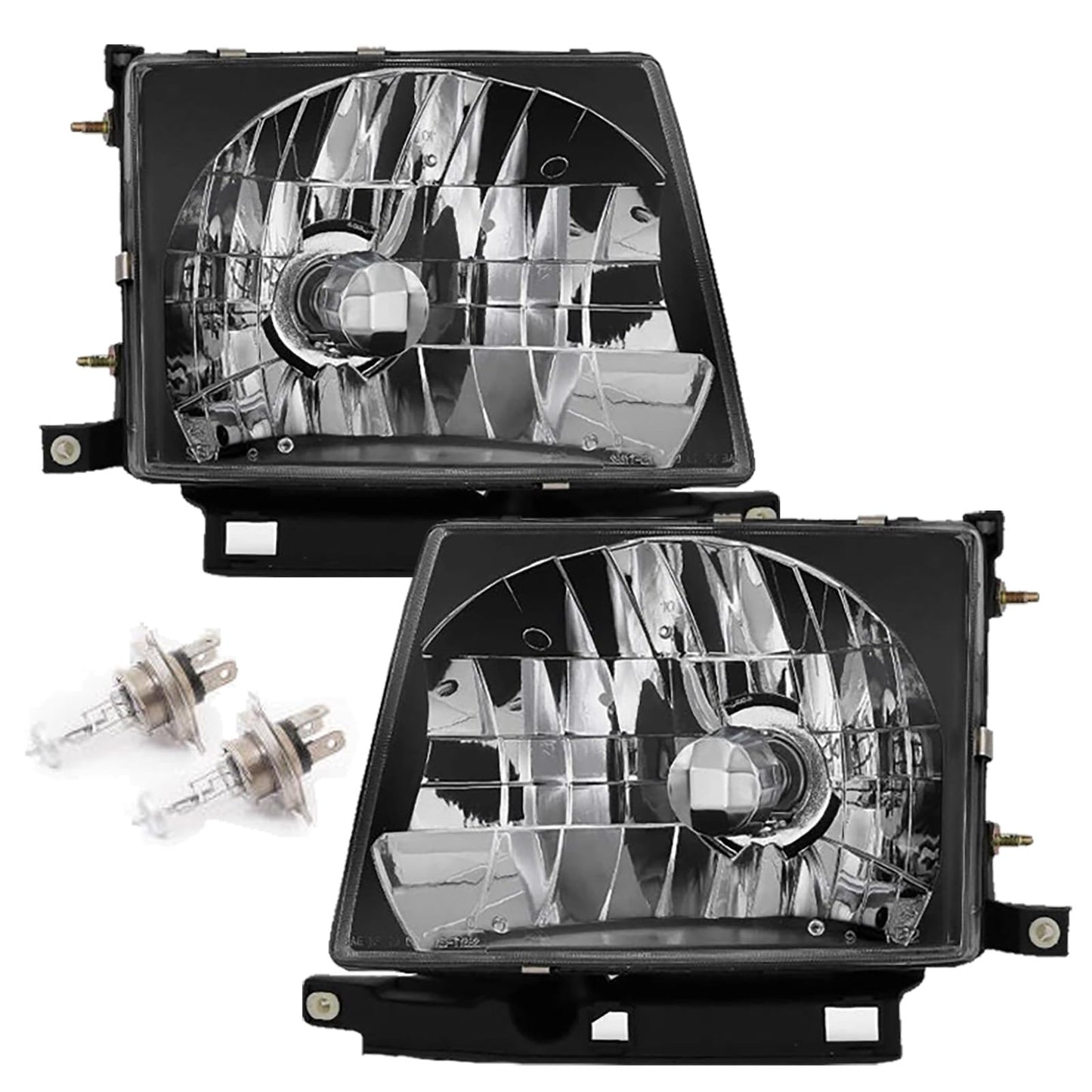ATOMTEC Headlights Assembly Fit For 1997 1998 1999 2000 Toyota Tacoma Black Housing W/Bulb Passenger and Driver Side TO2503120 TO2502120 8111004090 8115004090