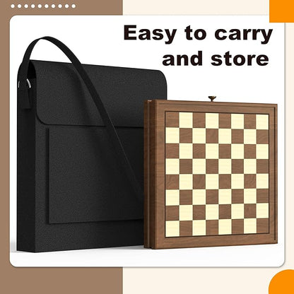 Premium Natural Walnut 13 x 13 Magnetic Wooden Chess Set with 1 Built-in Storage Drawers - 2 Bonus Extra Queens - 24 Checkers Pieces - Staunton Chess Pieces Board Games Chess Sets