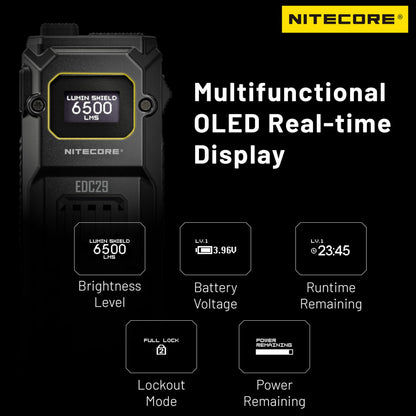 Nitecore EDC29 6500 Lumen Ultra Slim High Performance EDC Flashlight with Retractable Keychain