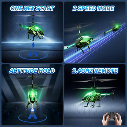 Dwi Dowellin RC Helicopter Remote Control Helicopter Toy for Kids with 26 Mins Flight(2 Batteries) 8 Light ModesEasy Control for Boys Girls Age 8-12(Green)