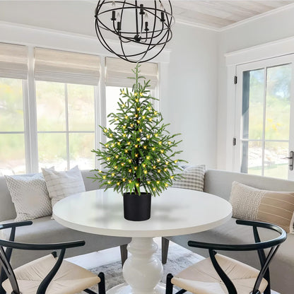 ENVEN PreLit Artificial Norfolk Pine Christmas Tree – Realistic Potted Tree with 70 LED Lights & 8-Mode Battery Box, Pre-Assembled Faux Holiday Decor for Indoor Display (3FT-1Pack)