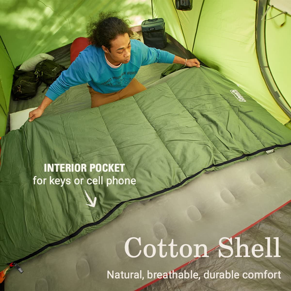 Coleman Big Game 0°F Big & Tall Sleeping Bag Cold Weather Adult Sleeping Bag with Eco-Conscious Filling Sherpa & Flannel Lining 2-Way Zipper Fits Campers up to 6'5