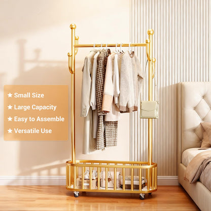 CuisinSmart Rolling Clothes Rack with Wheels, 68.9 Inch Tall Heavy Duty Metal Gold Garment Rack with Basket, Movable Portable Clothes Rack for Bedroom 100cm Black