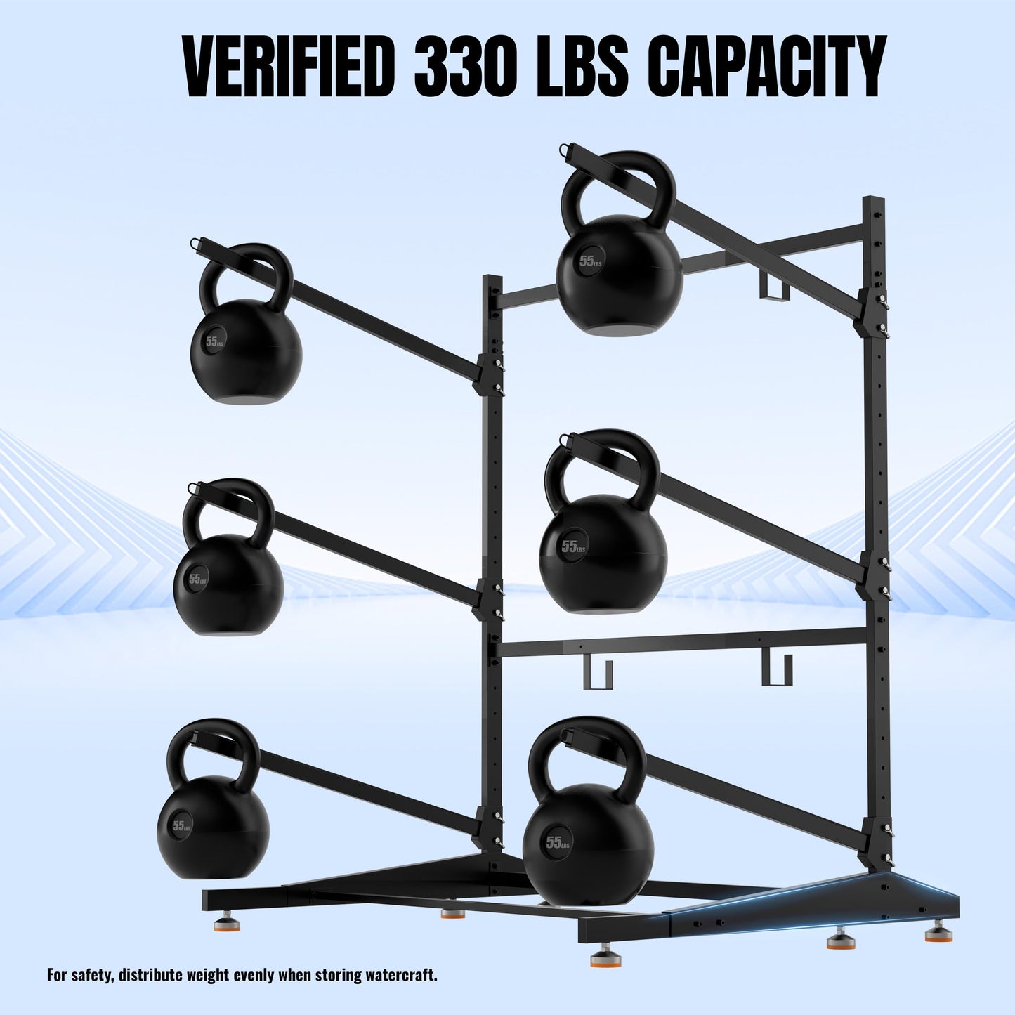 AlloyLake 3-Tier Freestanding Kayak Storage Rack, Heavy Duty Outdoor Canoe Stand for Garage & Dock, 330 lbs Capacity, Rust-Proof 304 Stainless Steel Hardware (Black)