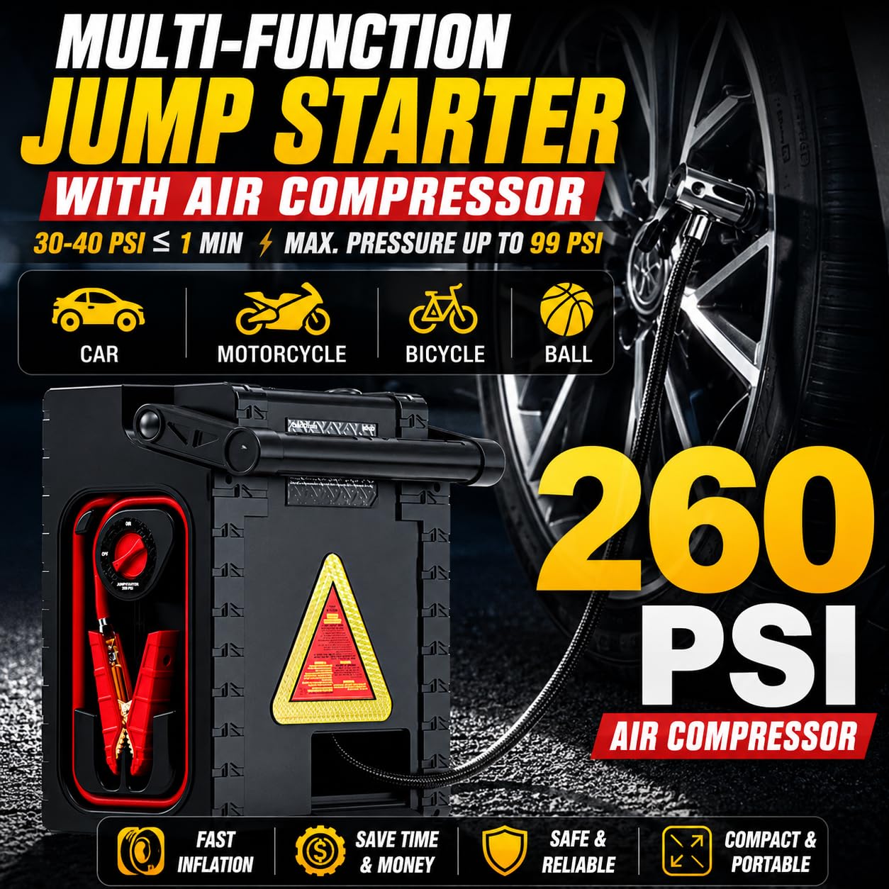 ZunDian 2000A Car Jump Starter & Battery Booster with Air Compressor – 12V Portable Car Starter for Trucks, SUVs, RVs & Cars – 400W AC Inverter, USB/DC Ports, LED Flashlight,Solar Charging