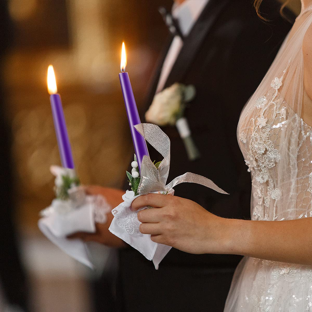 Purple Taper Candles, Set of 24 Unscented and Smokeless 10 Inch Taper Candles Long Burning, Paraffin Wax with Cotton Wicks for Burning Approxinately 7-8 Hours Time