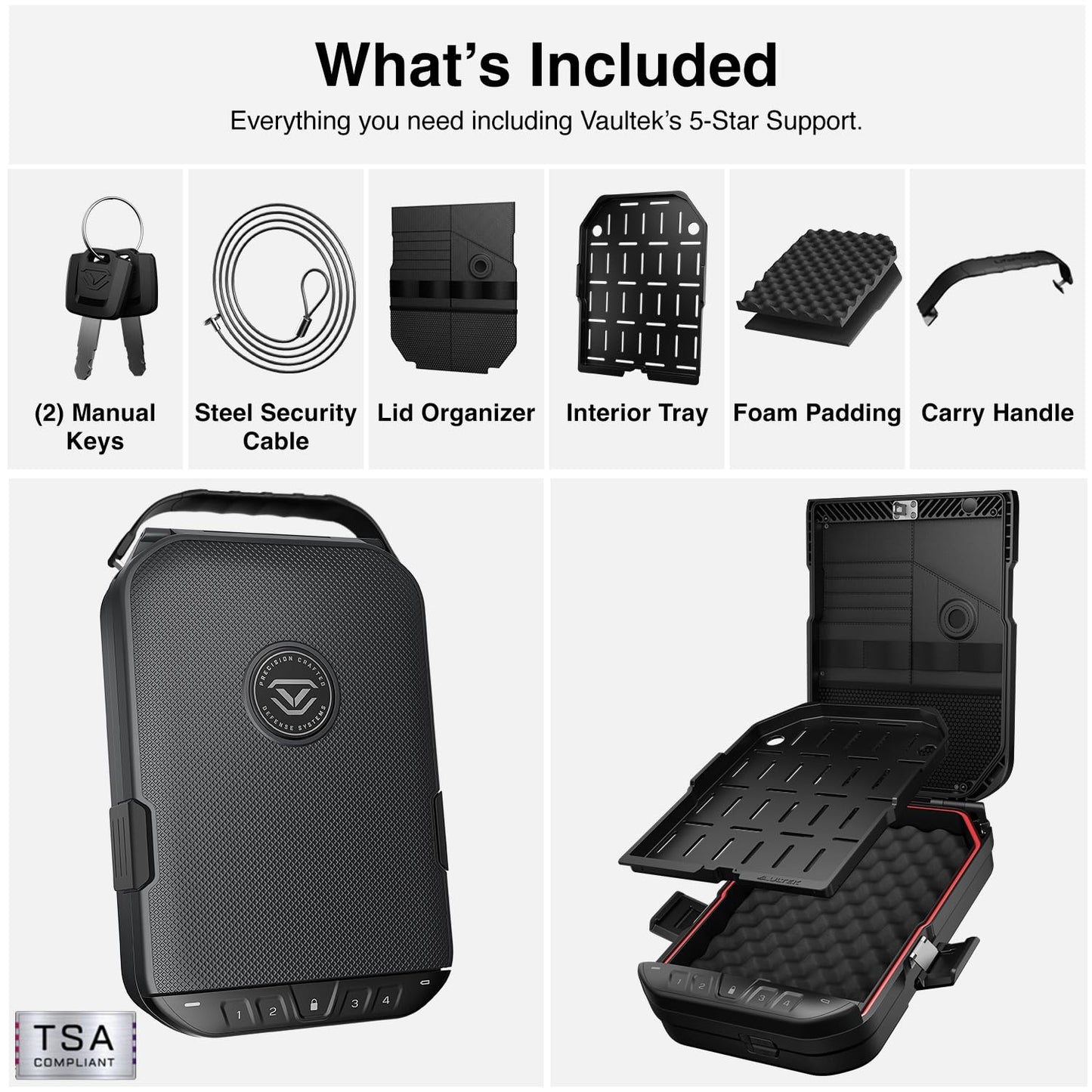 VAULTEK LifePod 20 Full-Size Lockable Weatherproof Case with Built-in Lock, Steel Security Cable, & TSA Handgun Case or Car Safe, Portable Travel Pistol Safe/Titanium Gray