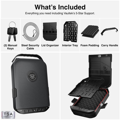 VAULTEK LifePod 20 Full-Size Lockable Weatherproof Case with Built-in Lock, Steel Security Cable, & TSA Handgun Case or Car Safe, Portable Travel Pistol Safe/Titanium Gray