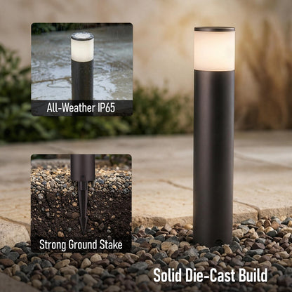 LEONLITE 5CCT Low Voltage Bollard Pathway Light, 360° Glow Landscape Lighting, 5W 12-24V AC/DC Wired Garden Path Light for Walkway, Driveway, Yard, ETL, Die-Cast Aluminum, IP65 Waterproof, Pack of 4