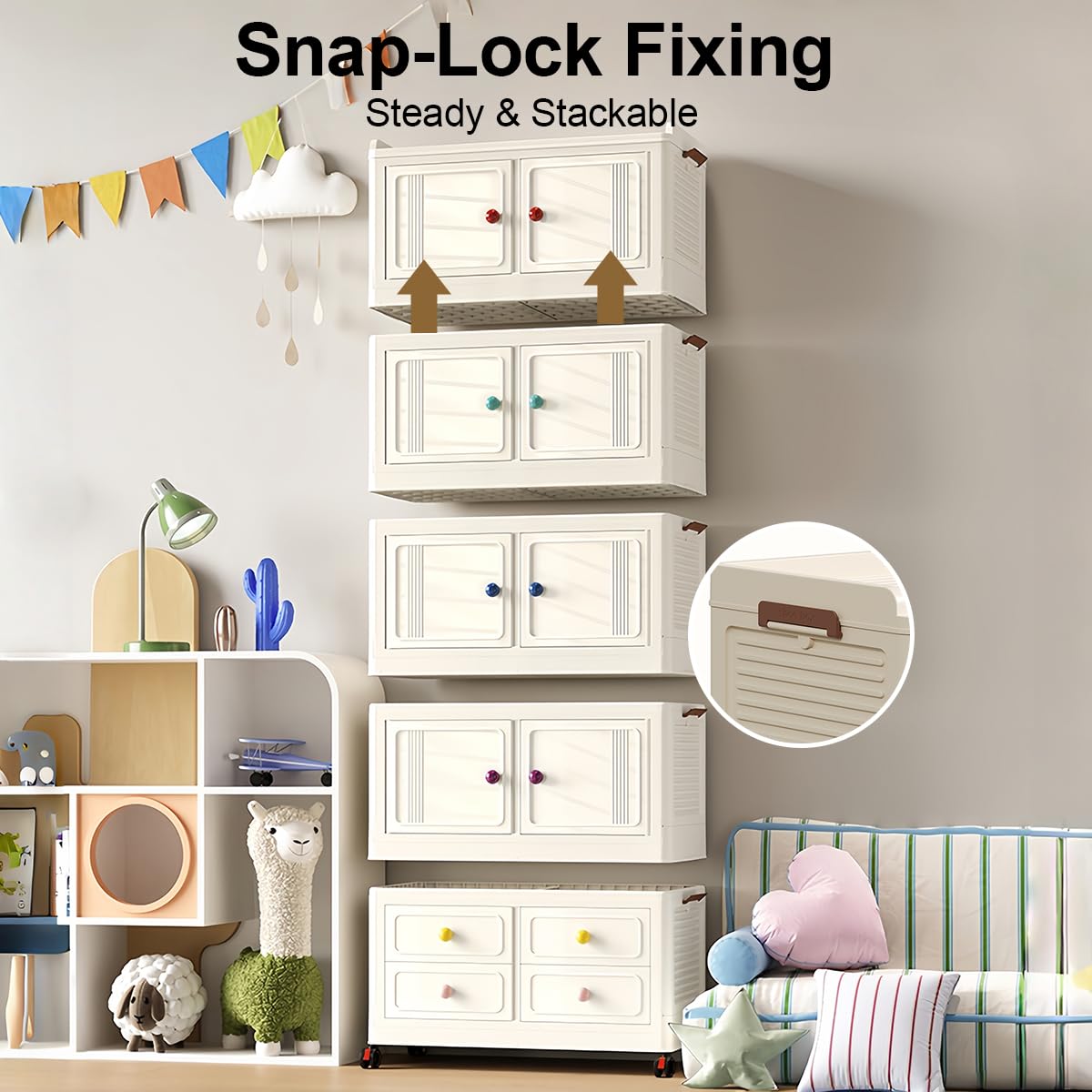 FoldTrend Foldable Storage Cabinet with Locking Wheels & Lids, Heavy-Duty ABS, Large Capacity Closet Organizers and Storage for Home, Apartment, Dorm, Closet - Easy No-Tool Assembly