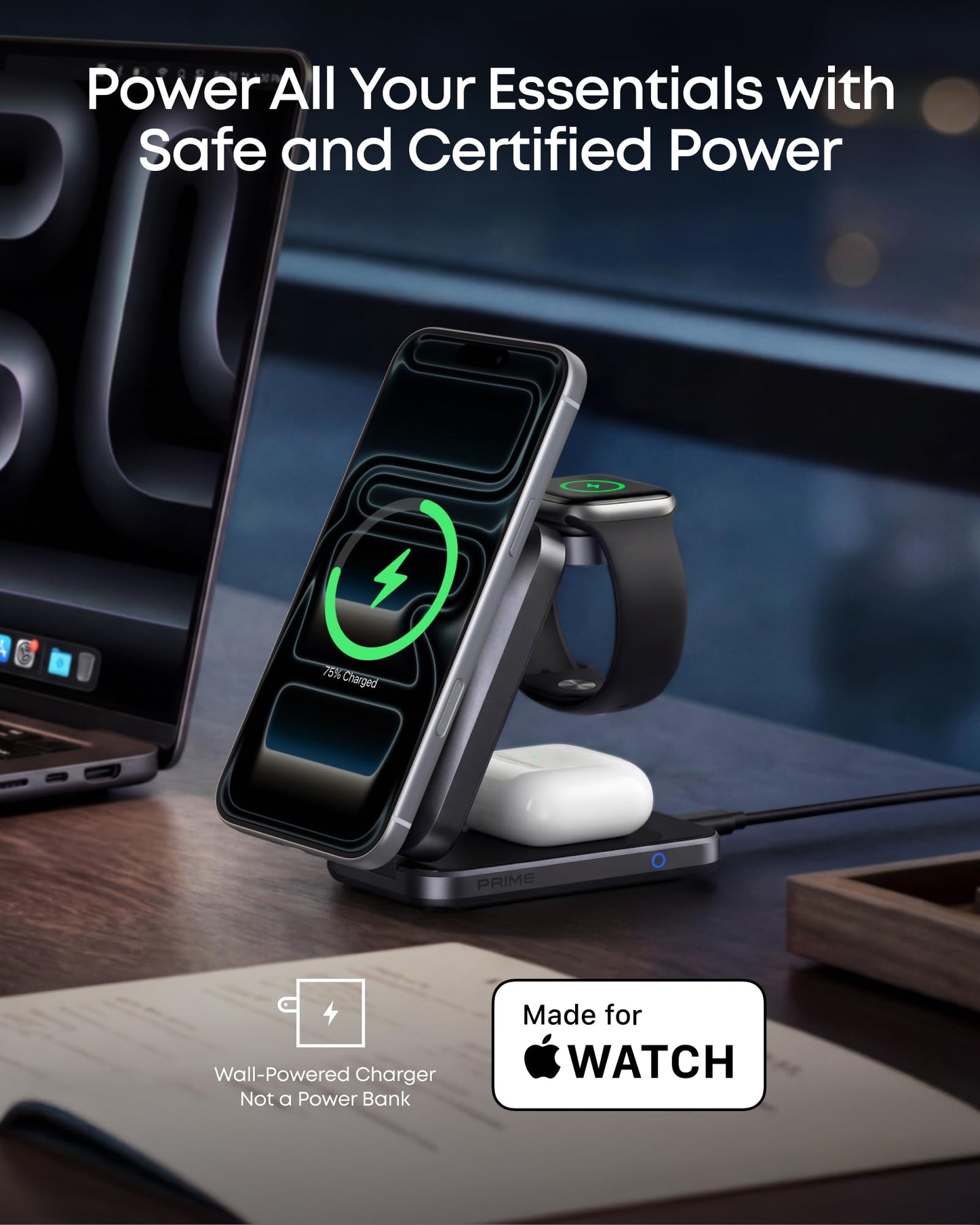 Anker Prime Foldable MagSafe Charger, 25W Qi2.2-Certified Palm-Sized Travel-Ready 3-in-1 Charging Station, AirCool Wireless Charger, for iPhone 17, Apple Watch, AirPods (Non-Battery, with Adapter)