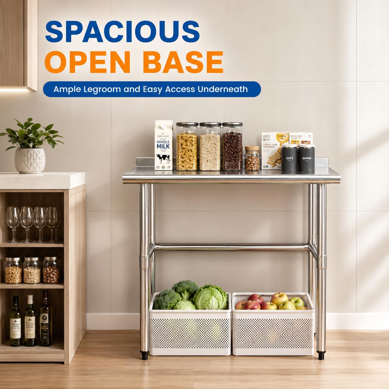 Chingoo Open Base Stainless Steel Work Table 30x36 Inch with Backsplash, Heavy-Duty Prep Table for Commercial Restaurant, Kitchen, Bakery, or Garage
