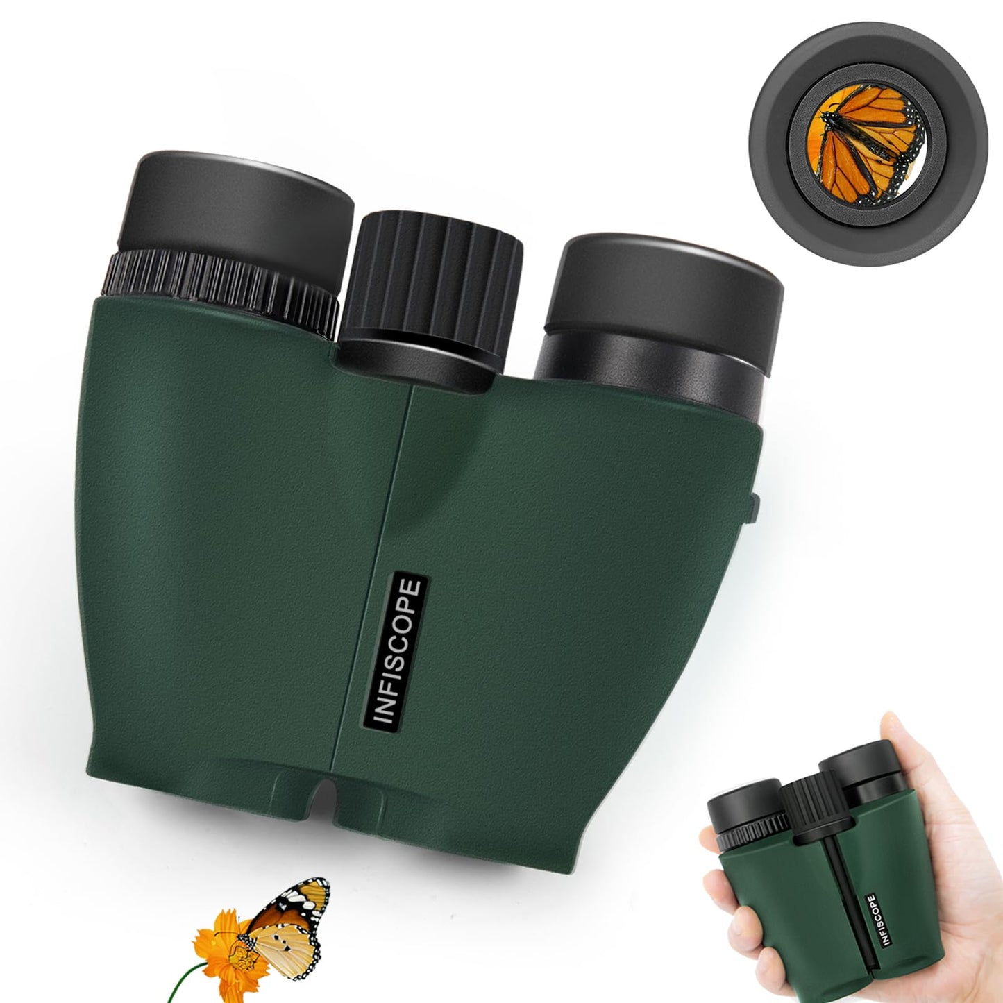 INFISCOPE 6x24 Compact Binoculars HD - 0.5m Close Focus Waterproof Fog-Proof IPX7,BAK-4 Prism Binoculars for Bird Watching, Hunting & Travel, Twist-Up Eyecups & 388g Lightweight for Adults/Kids